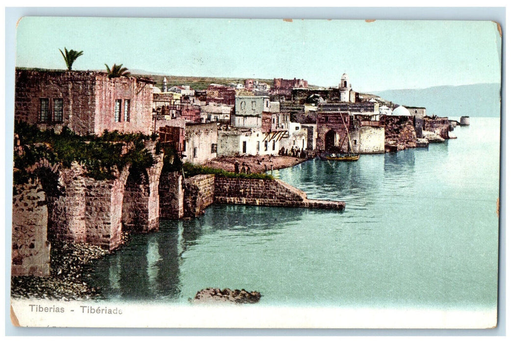 c1910 Scene of Sea Buildings Hills Tiberias Israel Antique Unposted Postcard