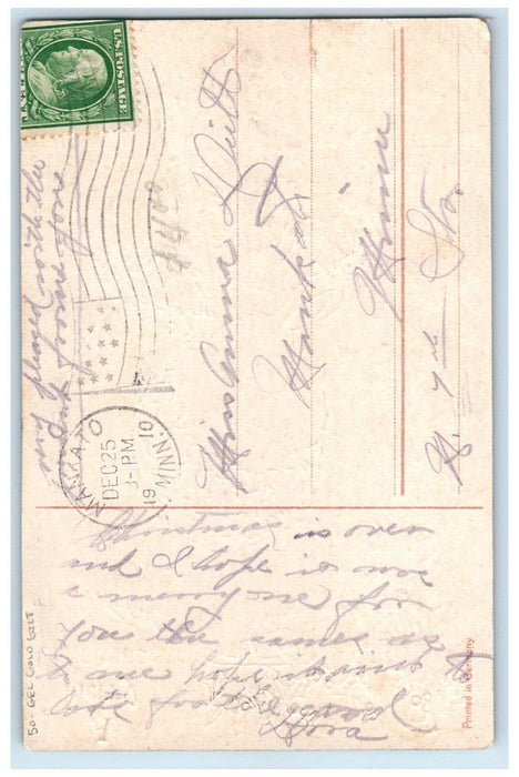 1910 Merry Christmas Woman Handwarmer Berries Gel Gold Gilt Mankato MN Postcard