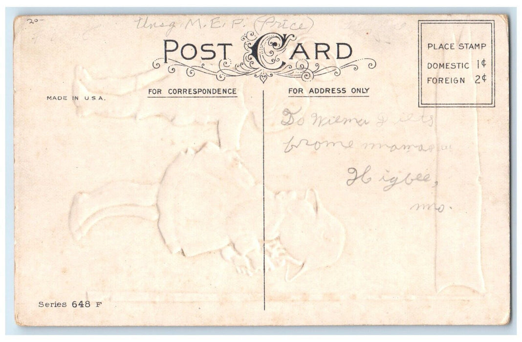 c1910's Merry Christmas Happy New Year Children Rope Flag Embossed Postcard