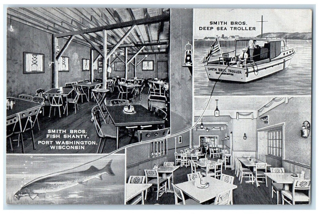 c1940 Smith Bros Fish Shanty Restaurant Multi-View Port Washington WI Postcard
