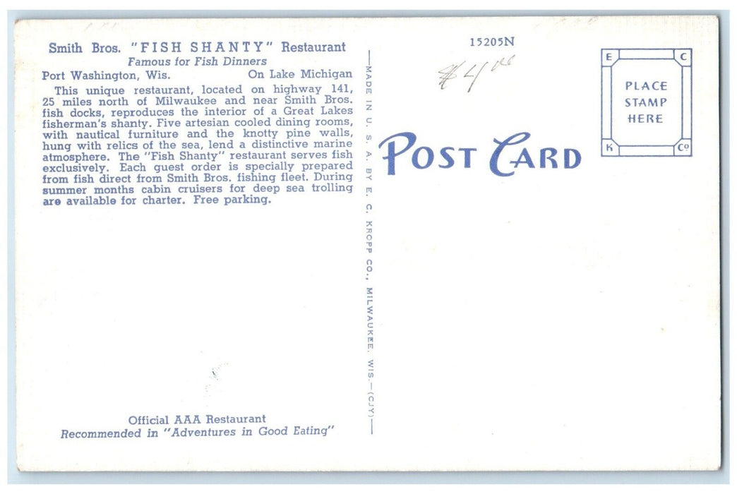 c1940 Smith Bros Fish Shanty Restaurant Multi-View Port Washington WI Postcard