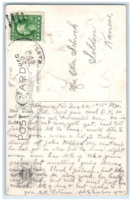 1915 Christmas Children Playing Snowballs Holly Berries Winter Embossed Postcard
