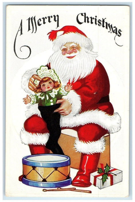 c1910's Christmas Santa Claus Putting Toys Gift Embossed Posted Antique Postcard