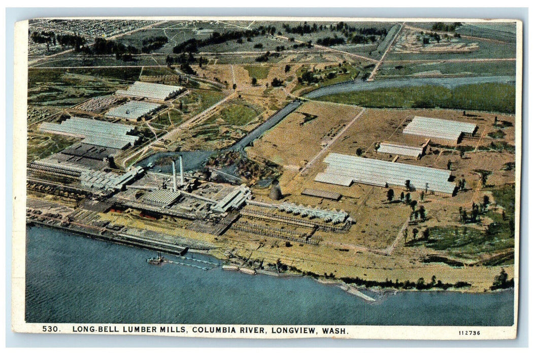 c1920's Long Bell Lumber Mills Columbia River Longview Washington WA Postcard