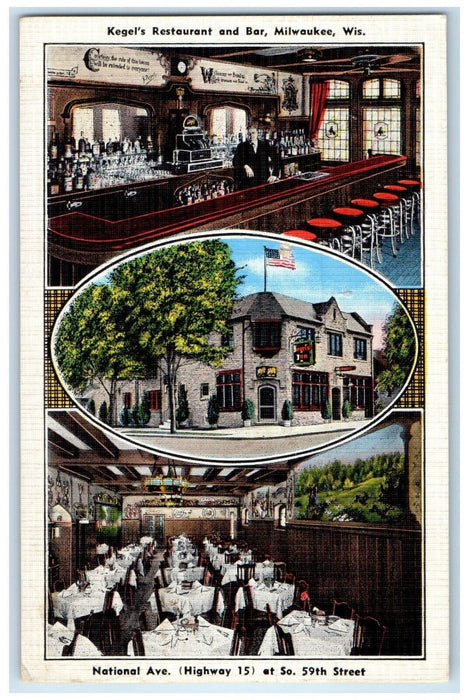 1939 Kegel's Restaurant & Bar Multi-View Milwaukee Wisconsin WI Vintage Postcard