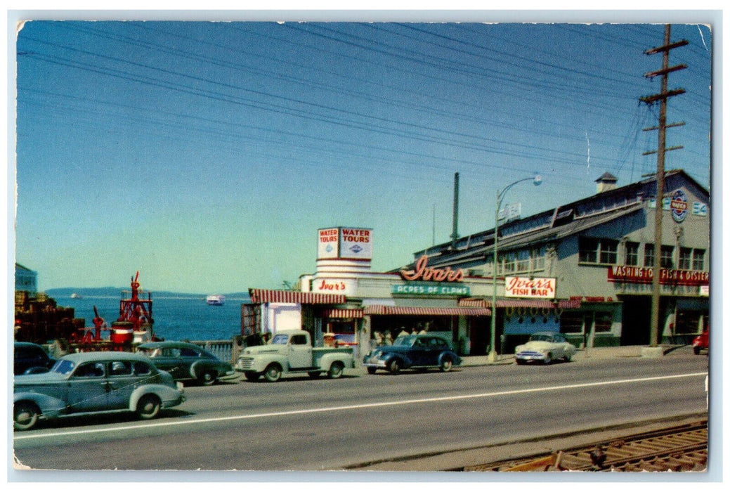 1954 Ivar's Acres of Clams Restaurant Ivar's Bar Seattle WA Postcard
