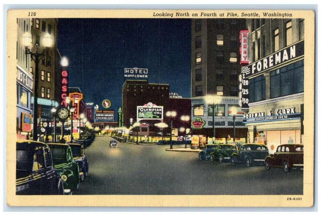 c1940's Foreman Olympian Fourth at Pike Seattle Washington WA Postcard
