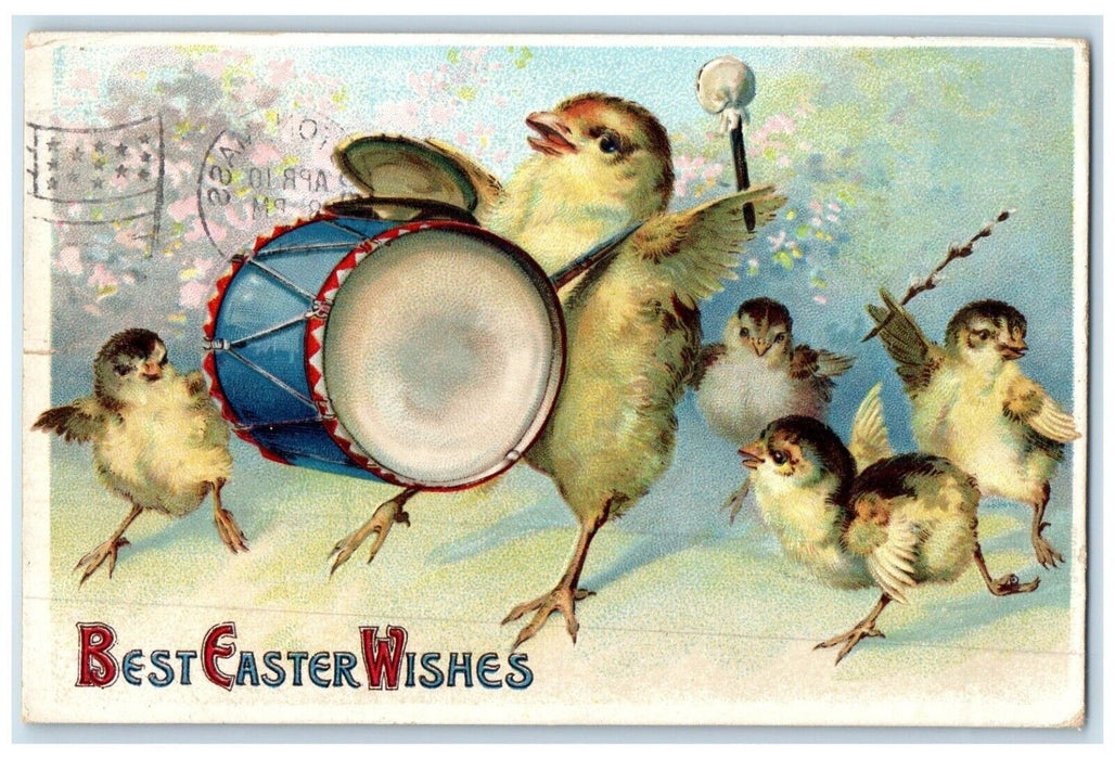 1914 Easter Wishes Anthropomorphic Chicks Pipe Berry Clapsaddle Posted Postcard
