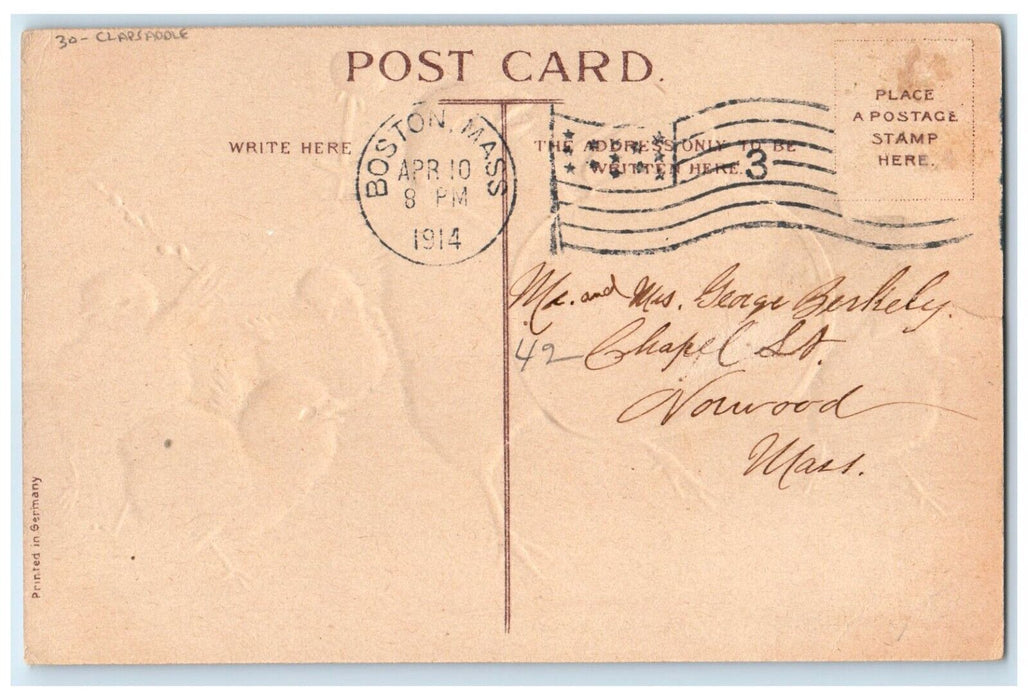 1914 Easter Wishes Anthropomorphic Chicks Pipe Berry Clapsaddle Posted Postcard