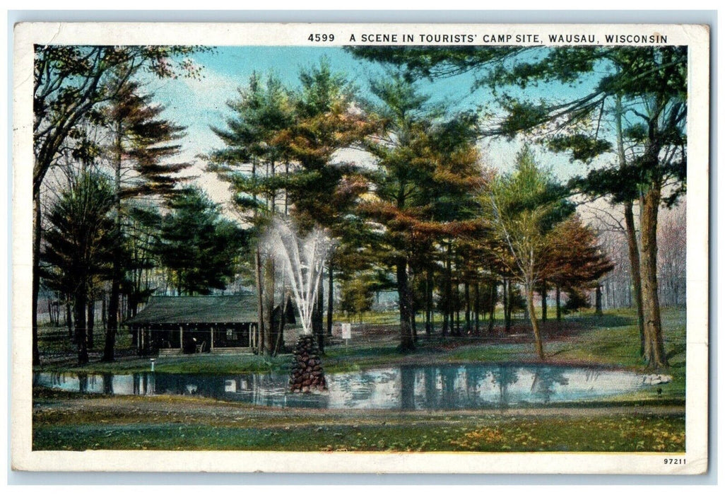 c1930 Scene Tourist Camp Site Fountain Wausau Wisconsin Posted Vintage Postcard