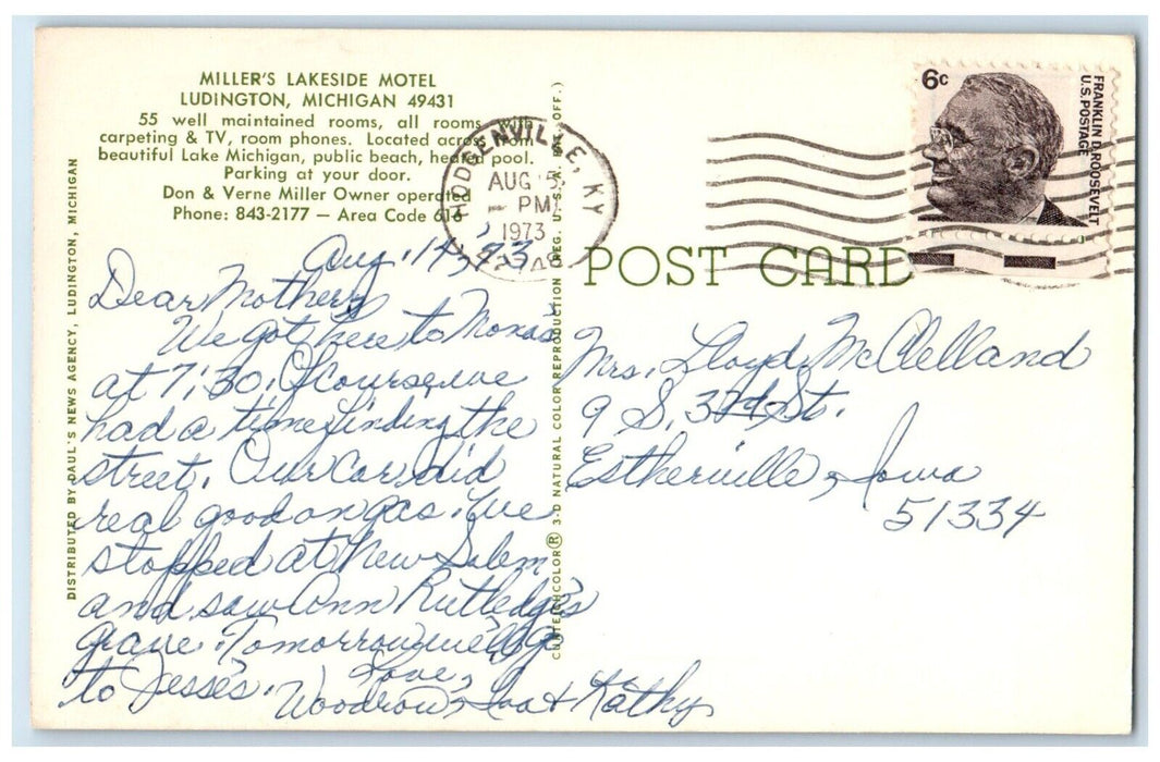 1973 Miller's Lakeside Motel Roadside Ludington Michigan MI Vintage Postcard