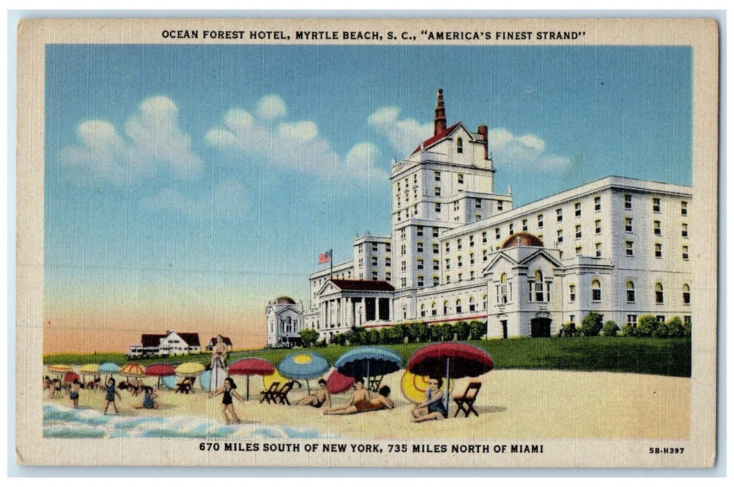 c1930's Ocean Forest Hotel Myrtle Beach South Carolina SC, Beach Scene Postcard