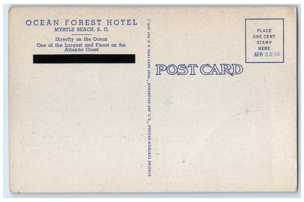 c1930's Ocean Forest Hotel Myrtle Beach South Carolina SC, Beach Scene Postcard