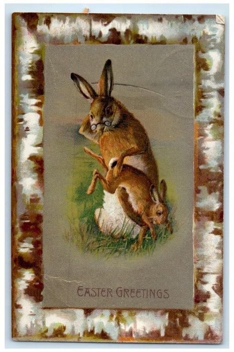 1909 Easter Greeting Anthropomorphic Rabbit Punishing Child Switch Nash Postcard