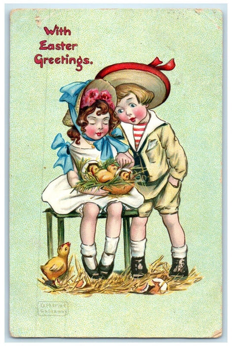 Easter Greetings Children Chicks Hatched Egg Katharine Cassaway Tuck's Postcard