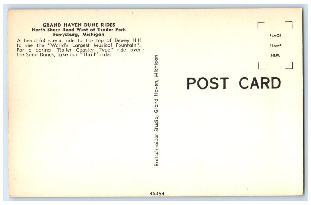 c1950's Grand Haven Dune Rides Cars Ferrysburg Michigan MI Antique Postcard