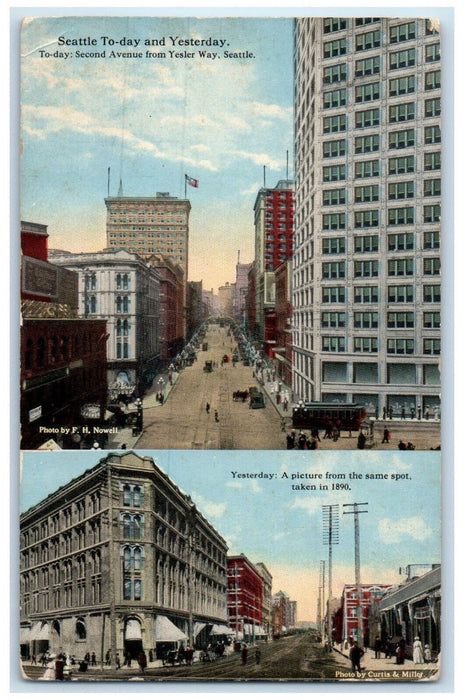 c1910 Today and Yesterday Second Avenue Multiview Seattle Washington WA Postcard