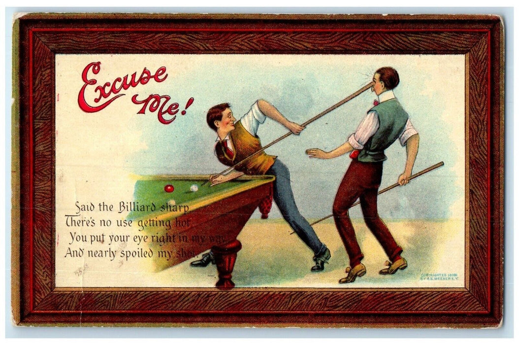 c1910's Man Playing Billiard Excuse Me Advertising Topeka Kansas KS Postcard