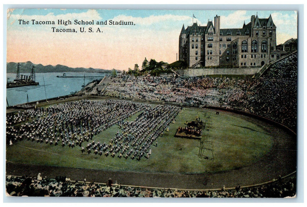 1923 The Tacoma High School and Stadium Tacoma Washington WA Posted Postcard