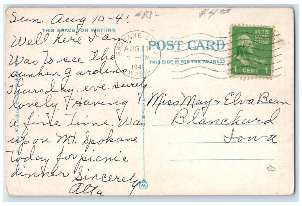 1941 Little Falls Power Station and Dam Near Spokane Washington WA Postcard