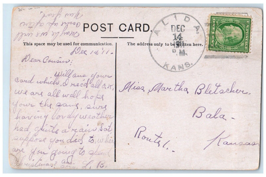 1911 Couple Baseball Romance Tie Game Alida Kansas KS Posted Antique Postcard