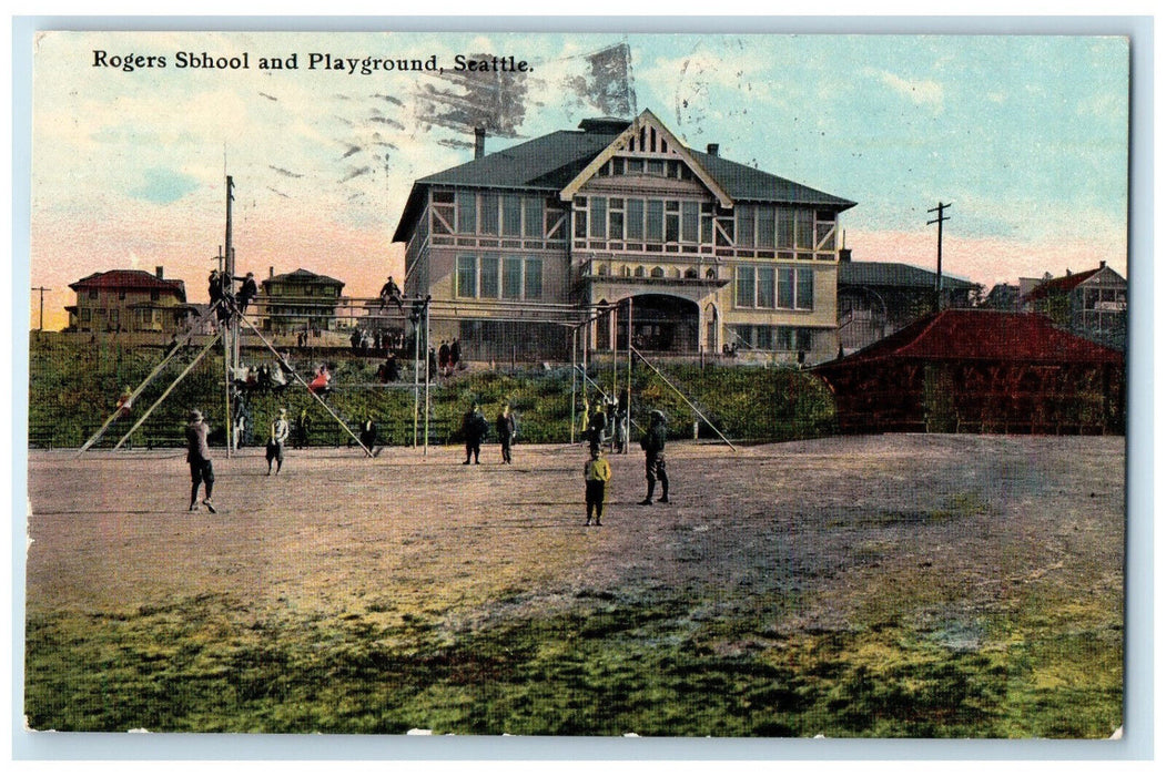 1911 Rogers School and Playground Seattle Washington WA Posted Antique Postcard