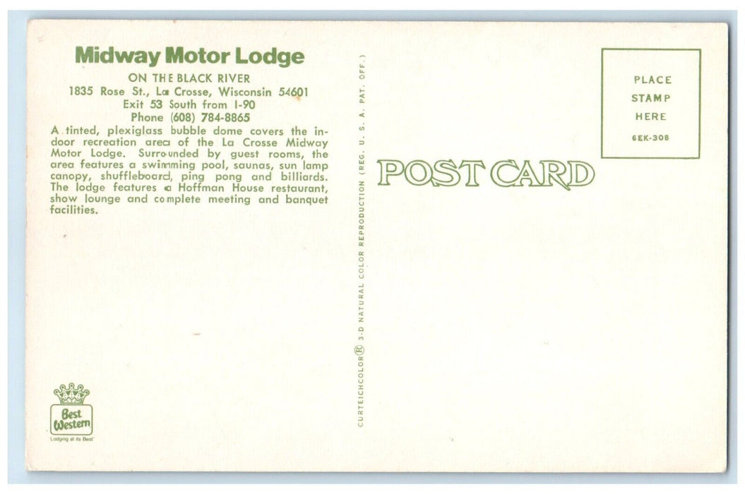 c1960 Interior View Midway Motor Lodge La Crosse Wisconsin WI Unposted Postcard