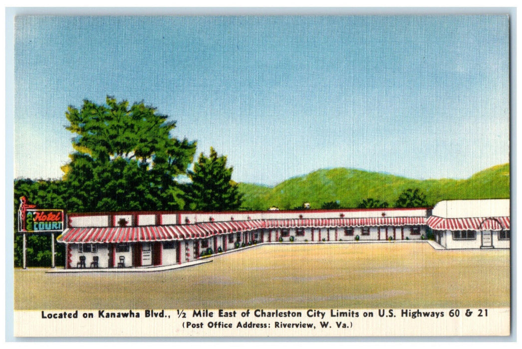 1950 Ace Hotel Court Located on Kanawha Blvd Riverview West Virginia WV Postcard