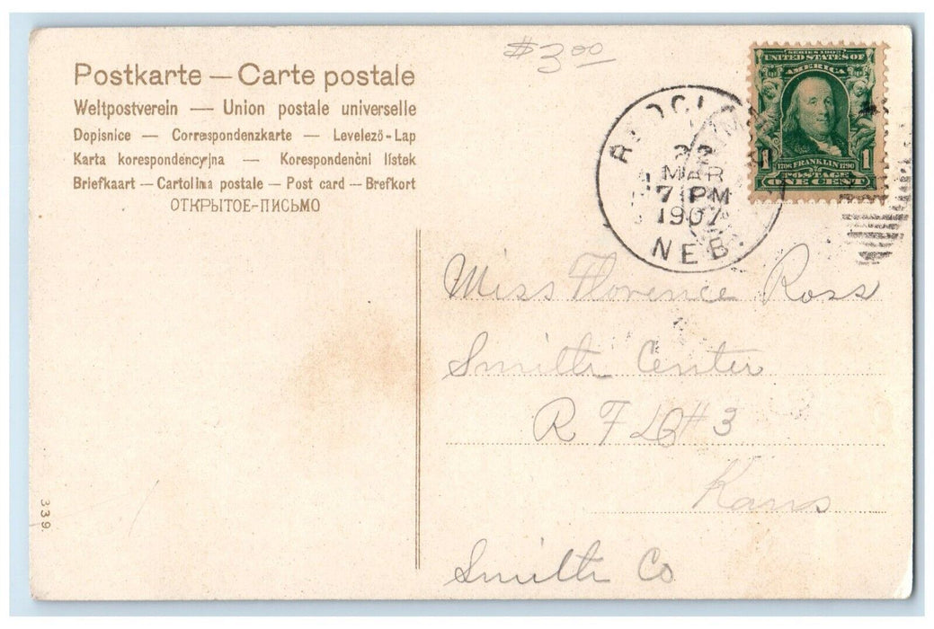 1907 Easter Rabbit Hatched Egg Chick Flowers Smith Center KS Antique Postcard