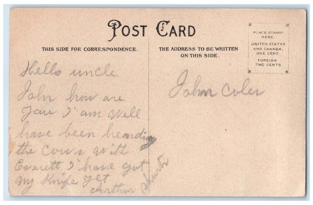 c1910's Joyful Easter Boy Anthropomorphic Bunnies Rabbit Dancing Posted Postcard