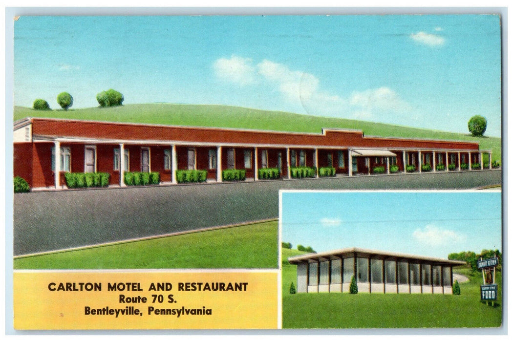 1964 Carlton Motel & Restaurant Bentleyville Pennsylvania PA Multiview Postcard