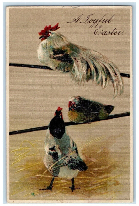 1908 Easter Rooster Chicken Hen Fence Embossed St. Louis MO Antique Postcard