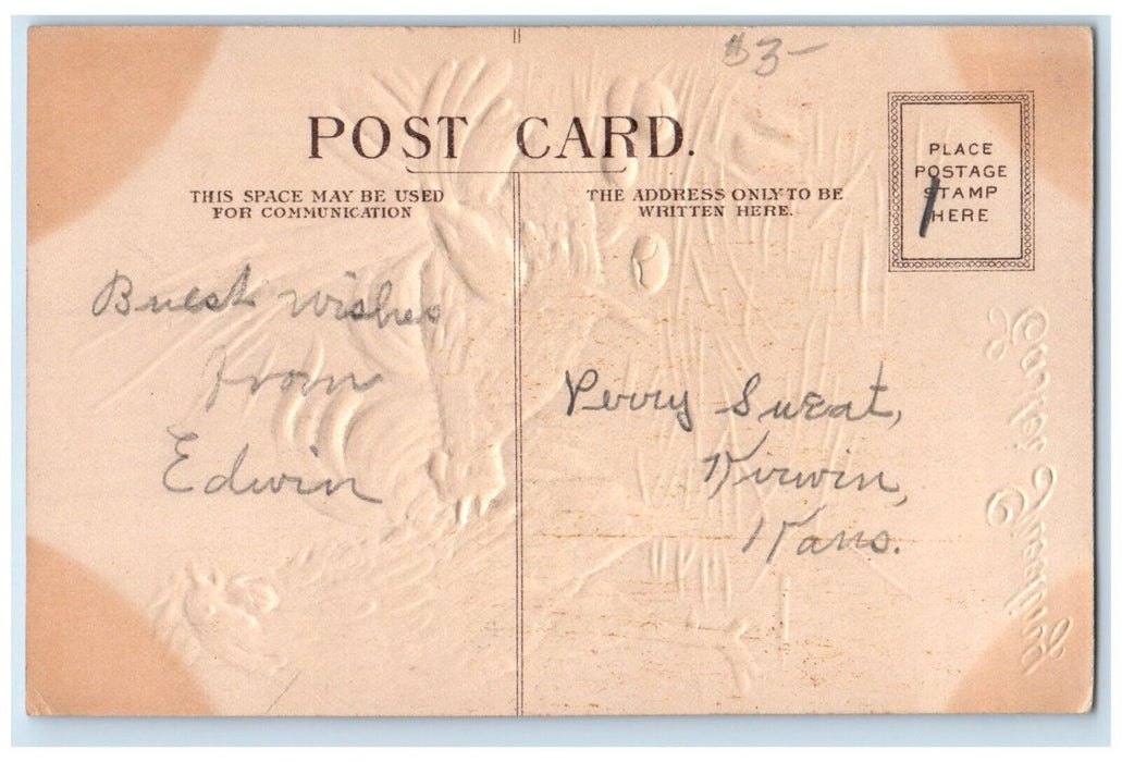 c1910's Easter Greeting Rooster Chicken Hen Eggs Nest Embossed Antique Postcard