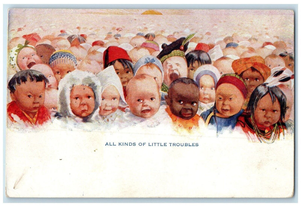 1909 All Kinds Of Little Troubles Babies Edison Nebraska NE Antique Postcard
