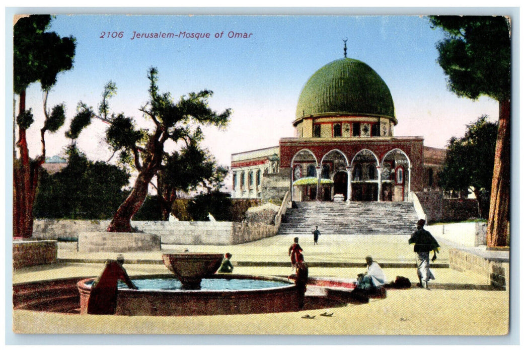 c1910 Fountain View Mosque of Omar Jerusalem Israel Unposted Antique Postcard
