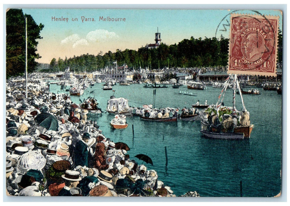 1921 Boat Scene Henley On Yarra Melbourne Australia Antique Postcard