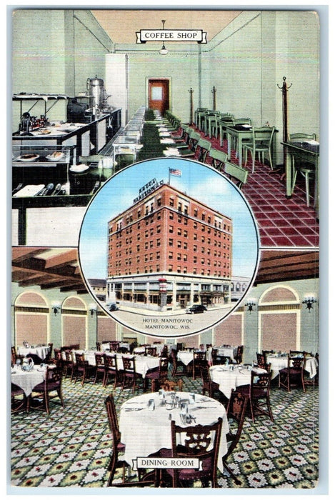 c1940 Hotel Manitowoc Multi-View Manitowoc Wisconsin WI Vintage Antique Postcard