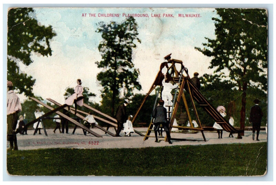 c1910 At Children Playground Lake Park Milwaukee Wisconsin WI Vintage Postcard