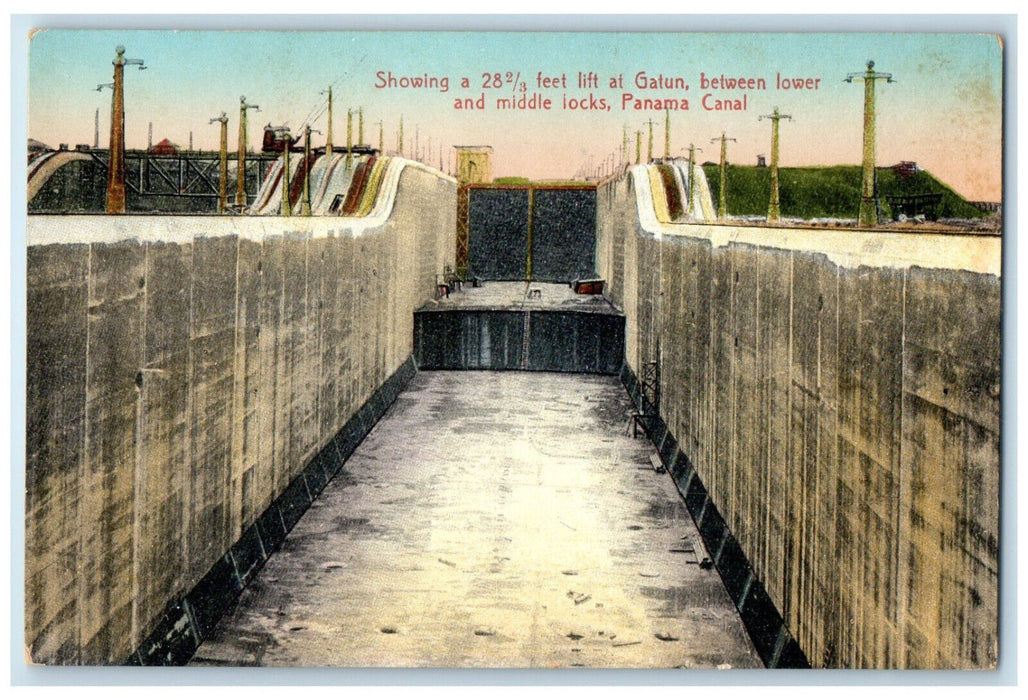 c1910 Showing Lift at Gatun Lower and Middle Locks Panama Canal Postcard