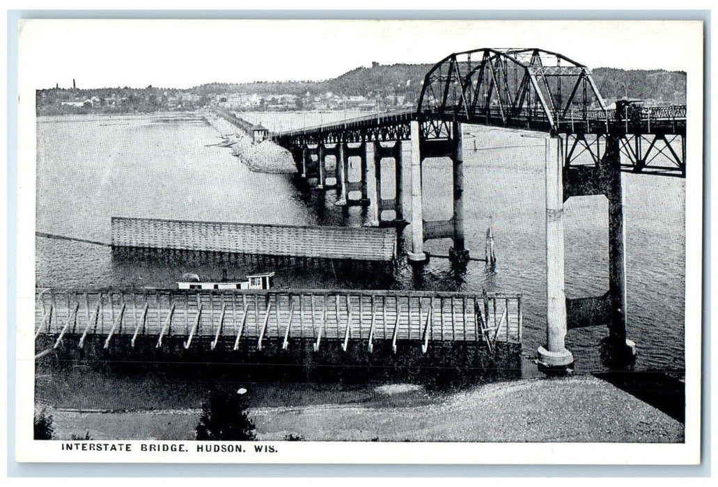 1940 Birds Eye View Interstate Bridge River Hudson Wisconsin WI Vintage Postcard