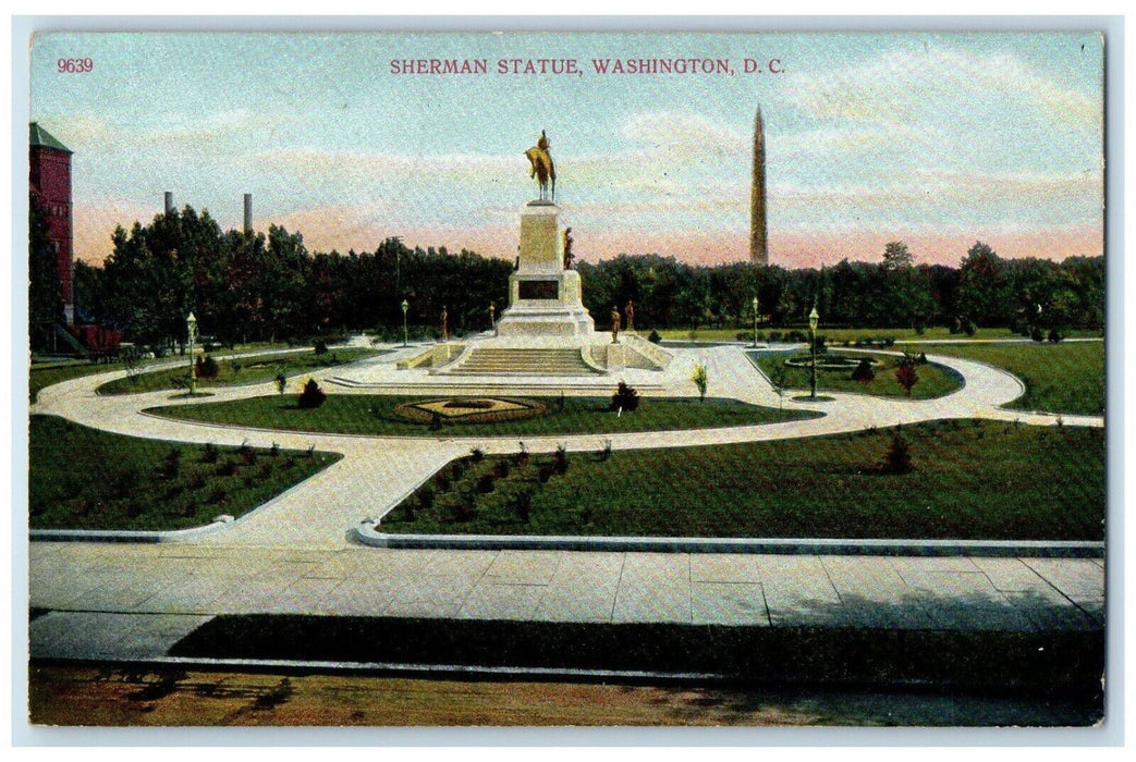 1909 Scenic View Sherman Statue Park Tower Washington DC Antique Posted Postcard