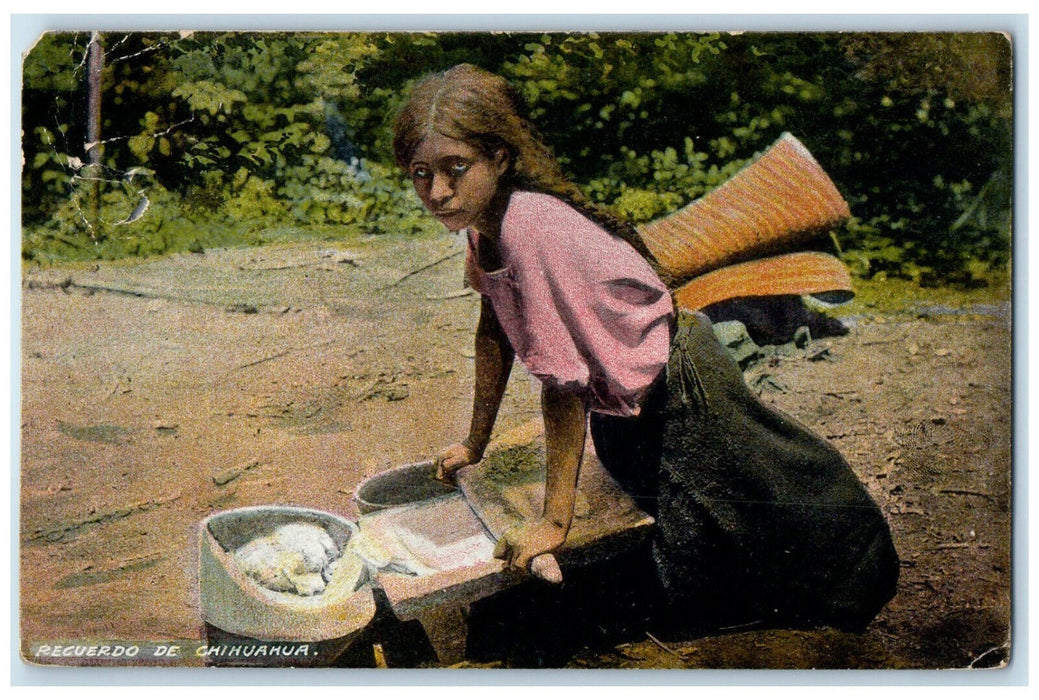 c1910 Women Washing Clothes Chihuahua Souvenir Mexico Antique Posted Postcard