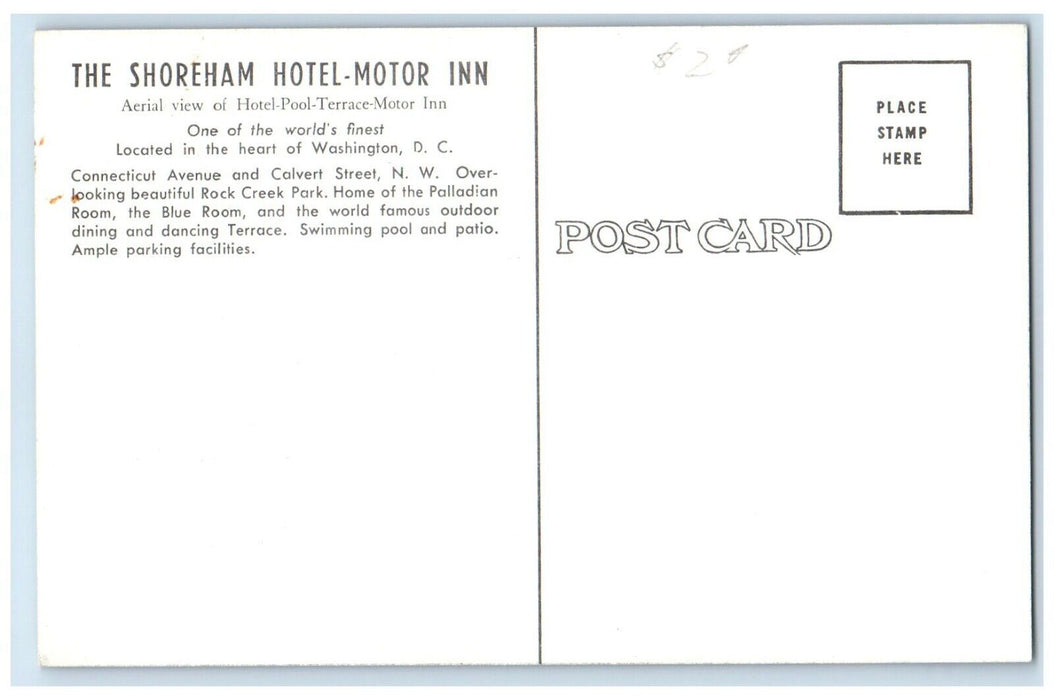 1960 Aerial View Shoreham Hotel Motor Inn Washington DC Antique Antique Postcard