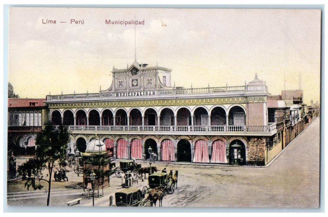 c1910 Municipality Lima Peru Horse Carriage Road Scene Unposted Postcard