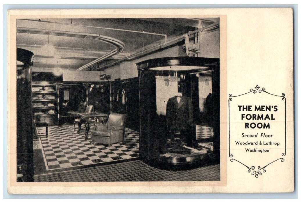 c1910 Interior Men Formal Room Woodward Lothrop Washington WA Unposted Postcard
