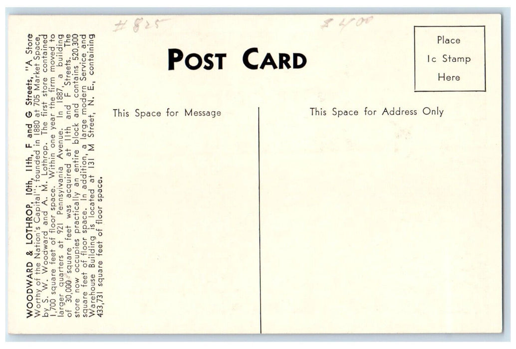 c1910 Exterior View Woodward & Lothrop Building Washington DC Unposted Postcard