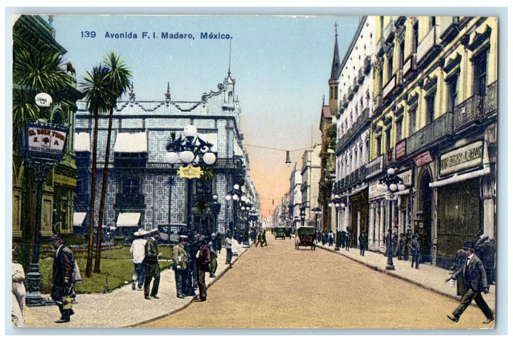 c1910 Avenida F.I. Madero Mexico Horse Carriage Unposted Antique Postcard