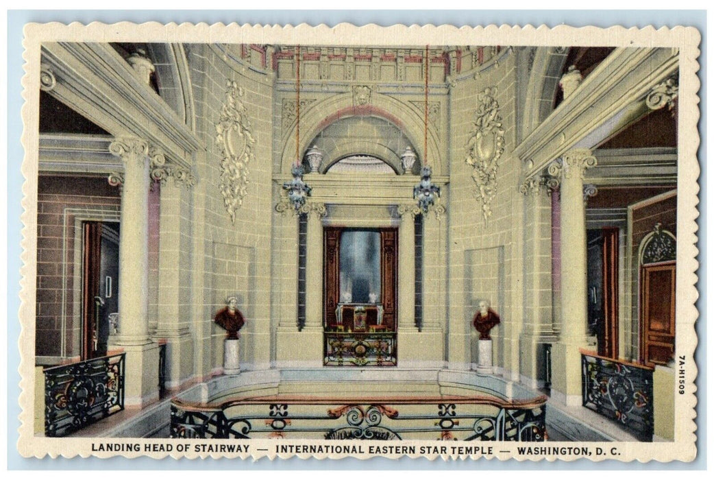 1940 Landing Head Stairway Room International Star Temple Washington DC Postcard