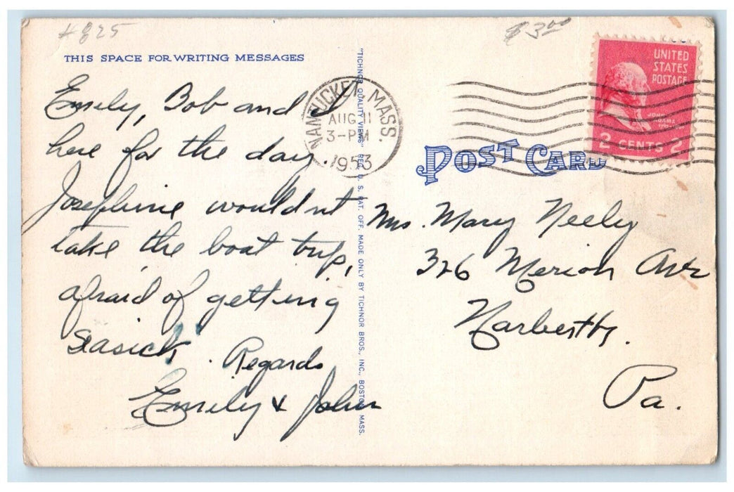 1953 Sankaty Head Lighthouse Exterior Flower Nantucket Massachusetts MA Postcard