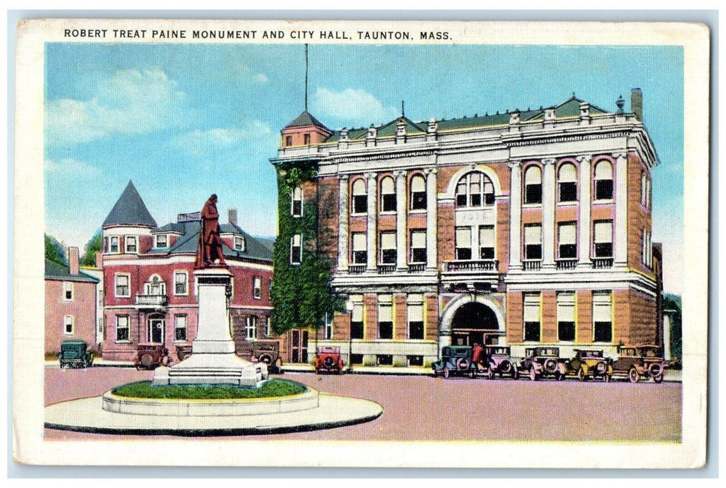 c1940 Robert Treat Paine Monument City Hall Road Taunton Massachusetts Postcard